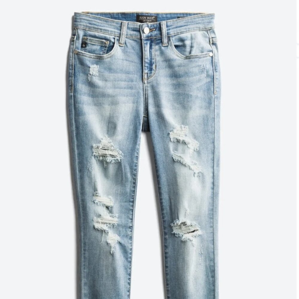 Judy Blue Peter Mid Rise Distressed Skinny Jean Light Indigo Size 29